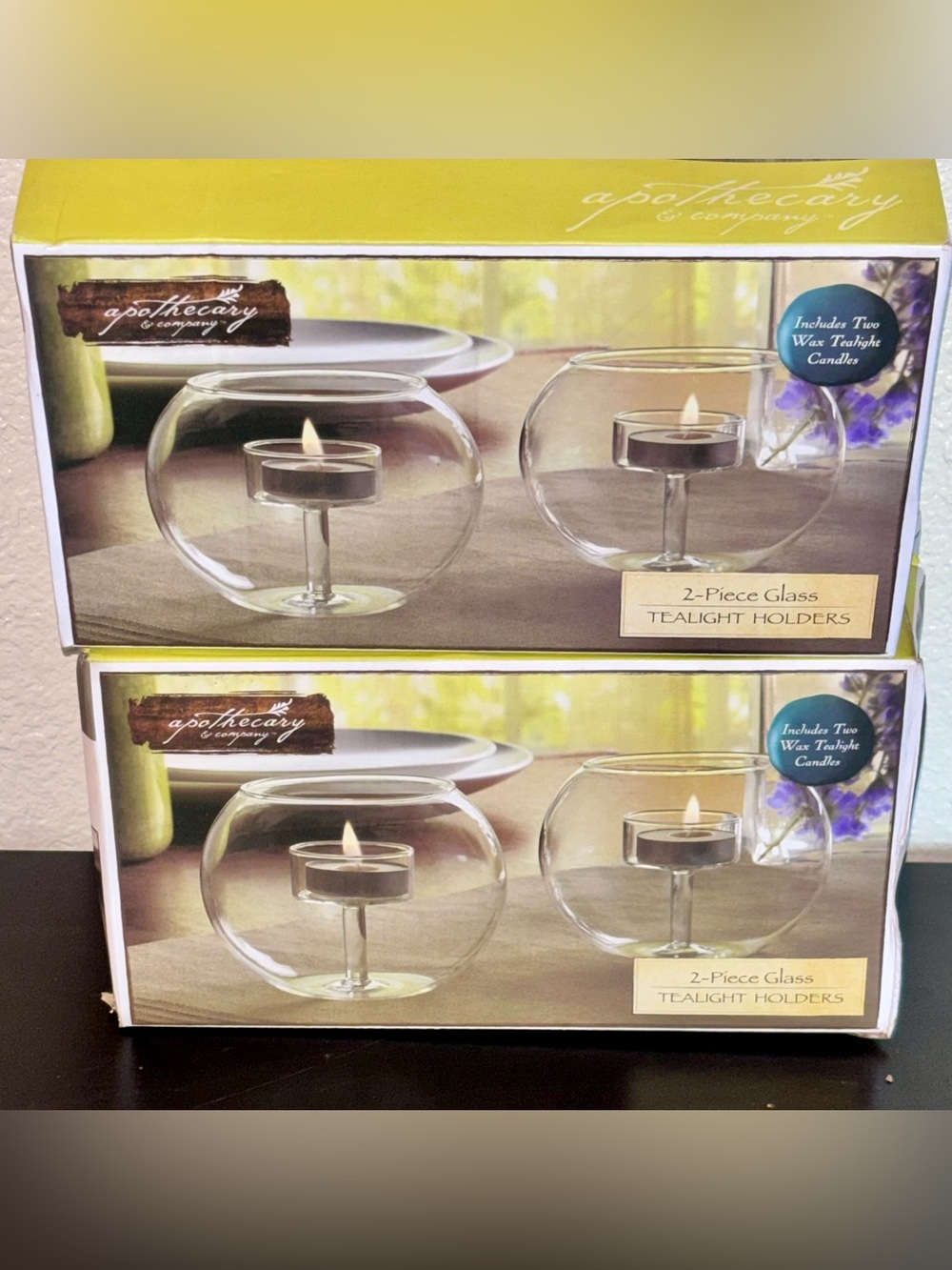Two sets of 2 Clear Glass Tealight Holders NIB